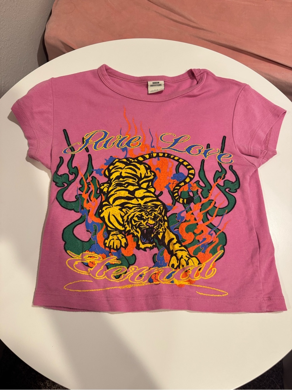 Urban Outfitters Pink Tee with Yellow Tiger Graphic